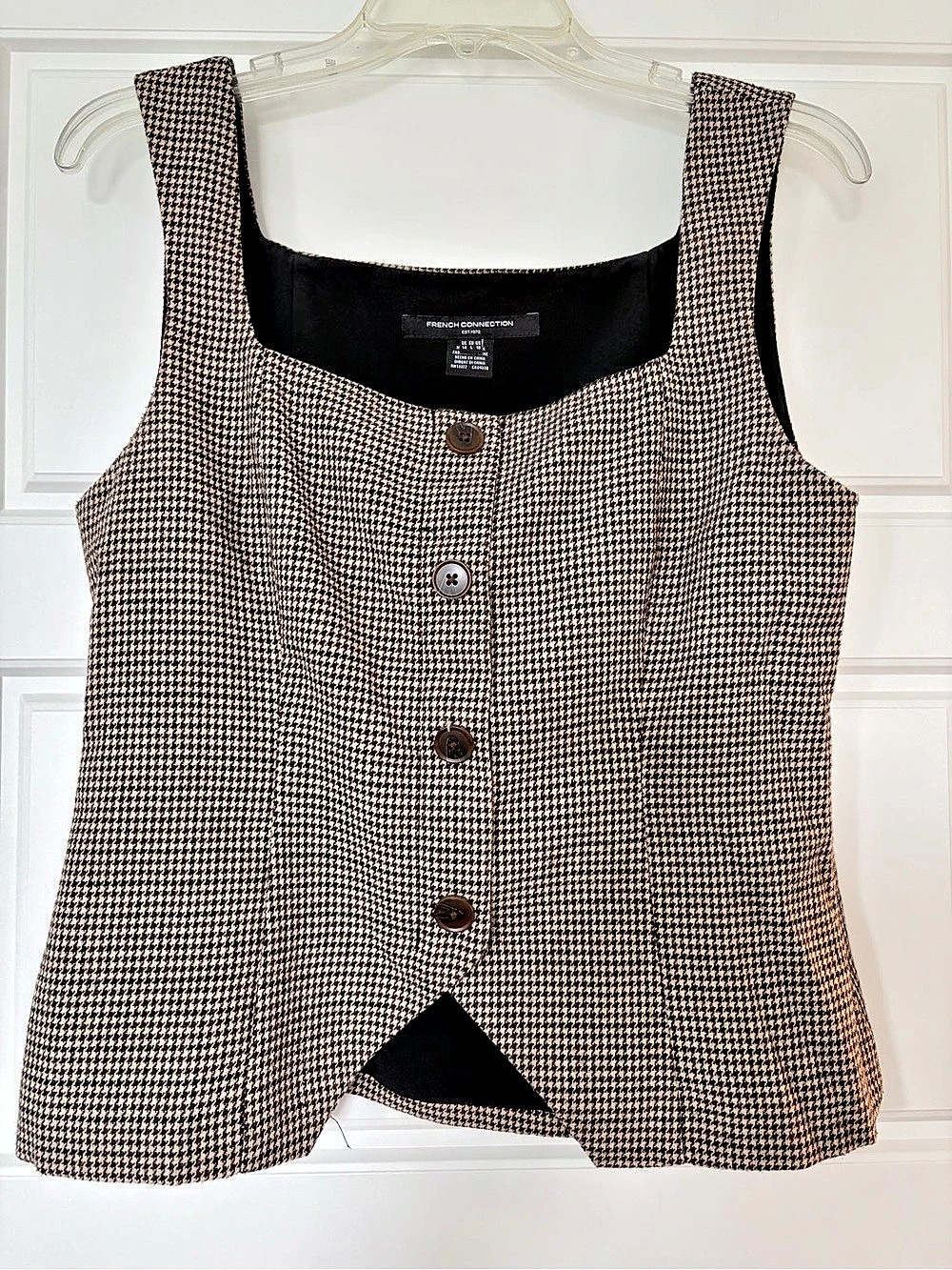 French Connection Houndstooth Button-Front Top in Brown & Black